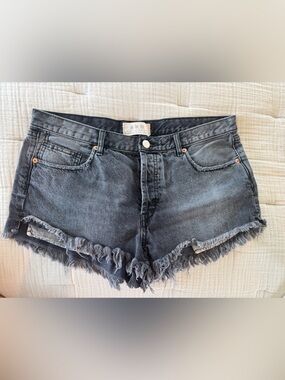 We The Free Washed Black Frayed Hem Denim Shorts